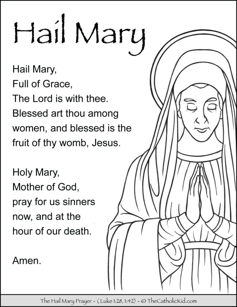 Hail Mary Prayer Coloring Page TheCatholicKid