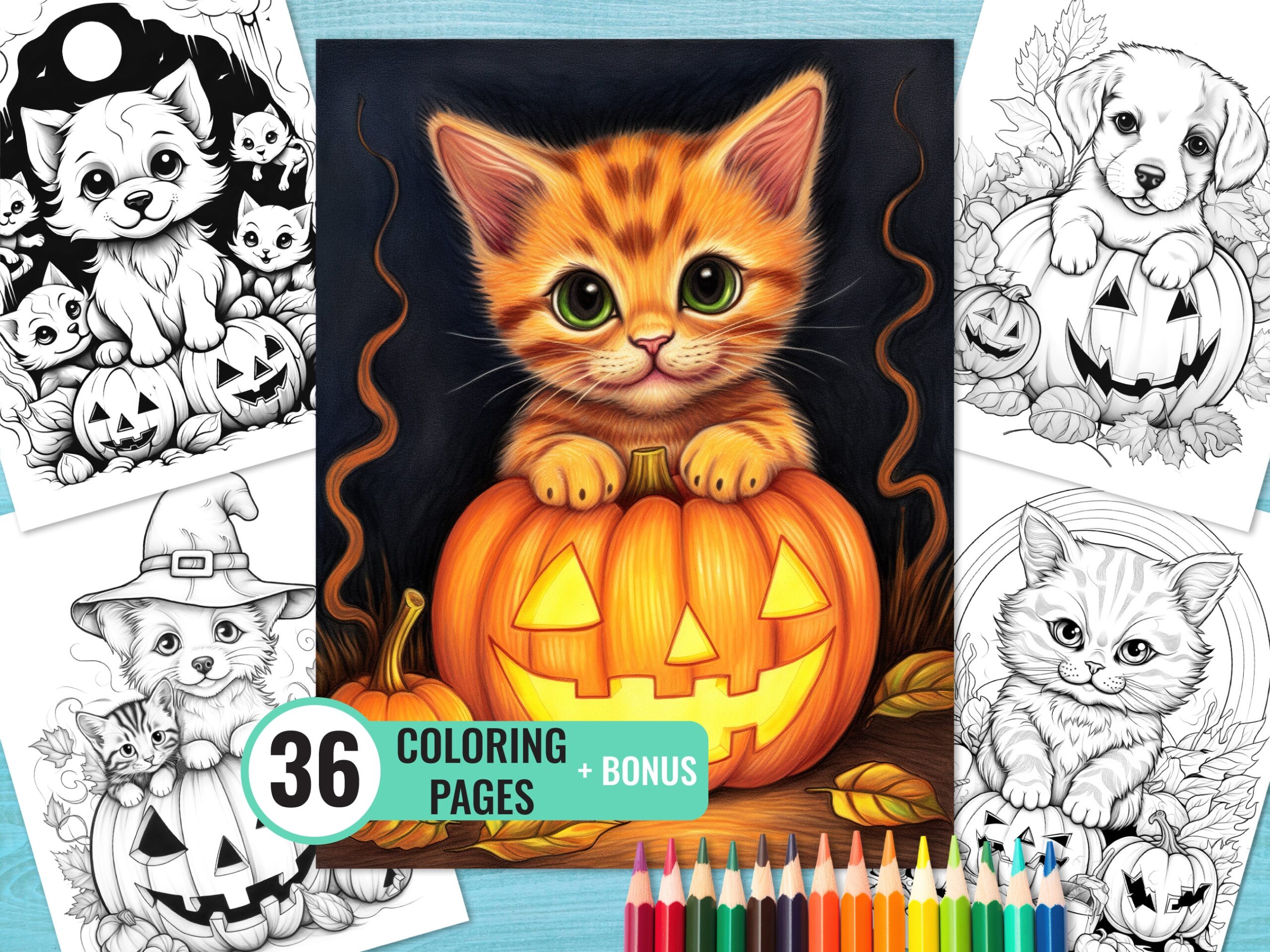 Halloween Animals Coloring Book 36 Printable Coloring Pages For Kids And Adults Halloween Puppy Coloring Page Instant Download Etsy