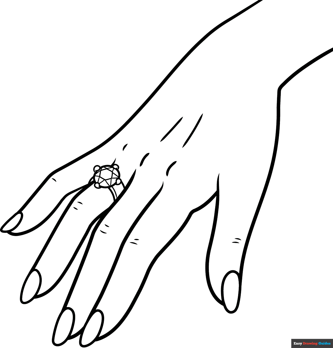 Hand With A Ring Coloring Page Easy Drawing Guides