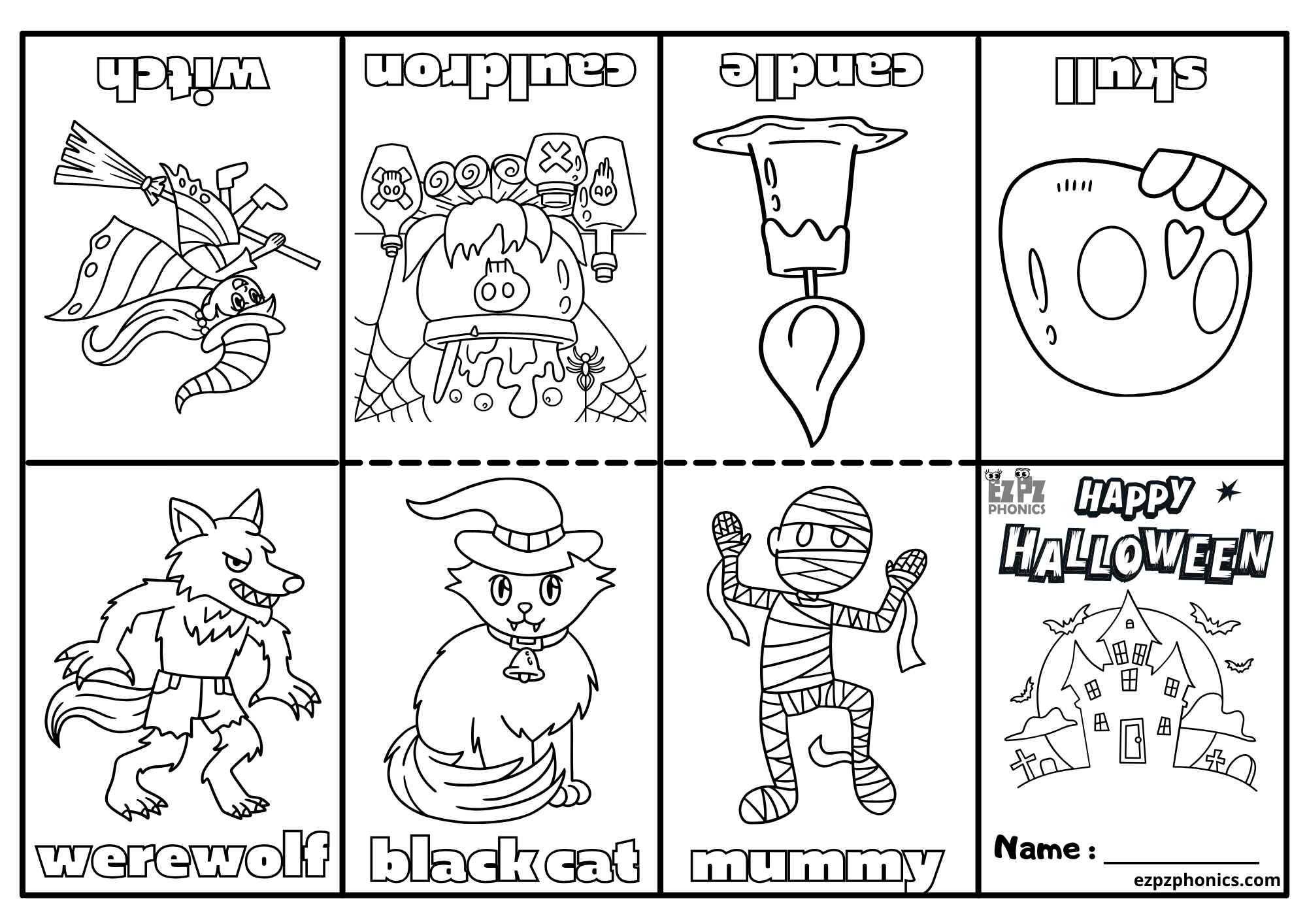 Happy Halloween Mini Coloring Book Free Printable PDF Download Number 3 Ezpzlearn