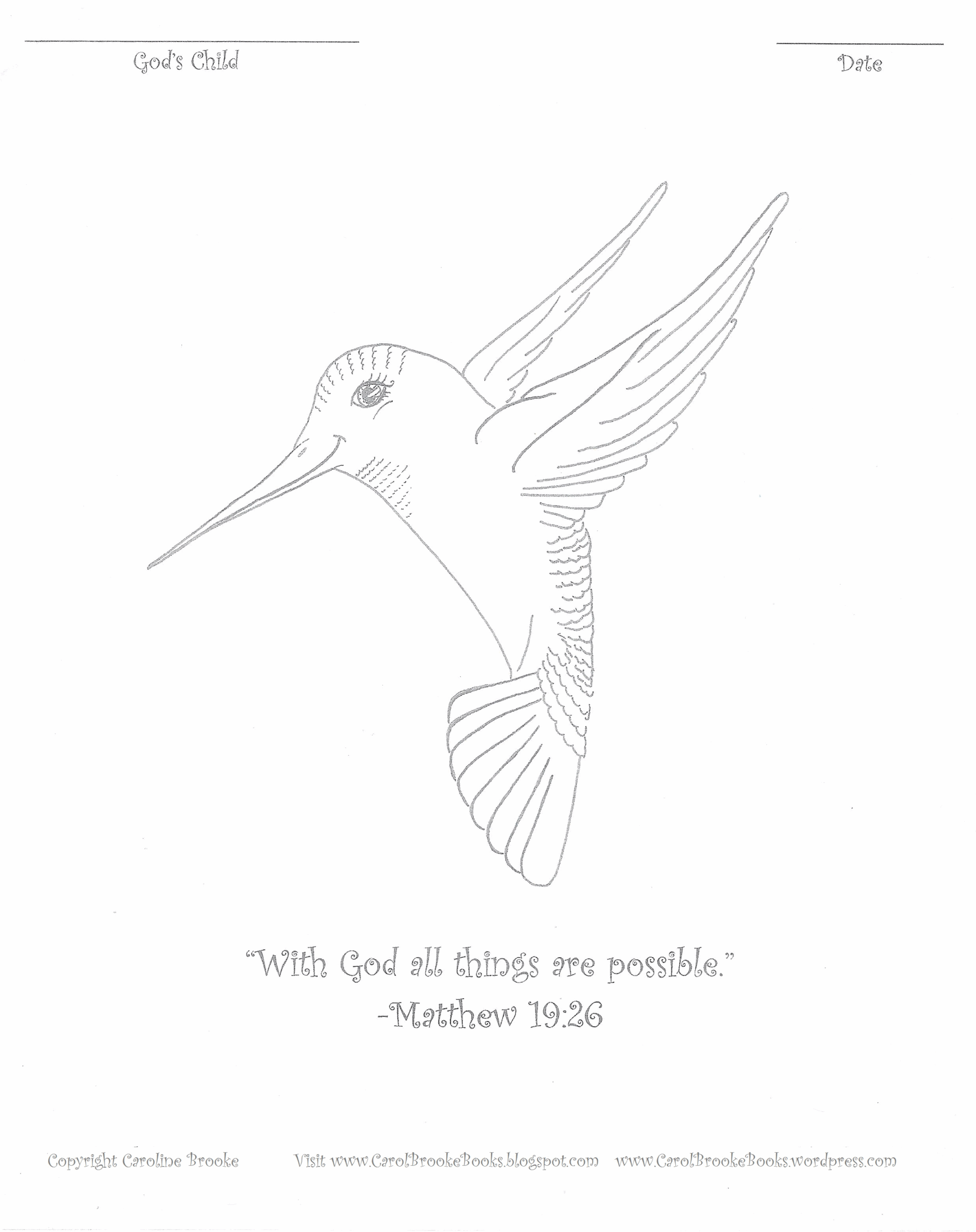 Hummingbird Coloring Page With God All Things Are Possible Matthew 19 26 Carol Brooke s SmArt Printables