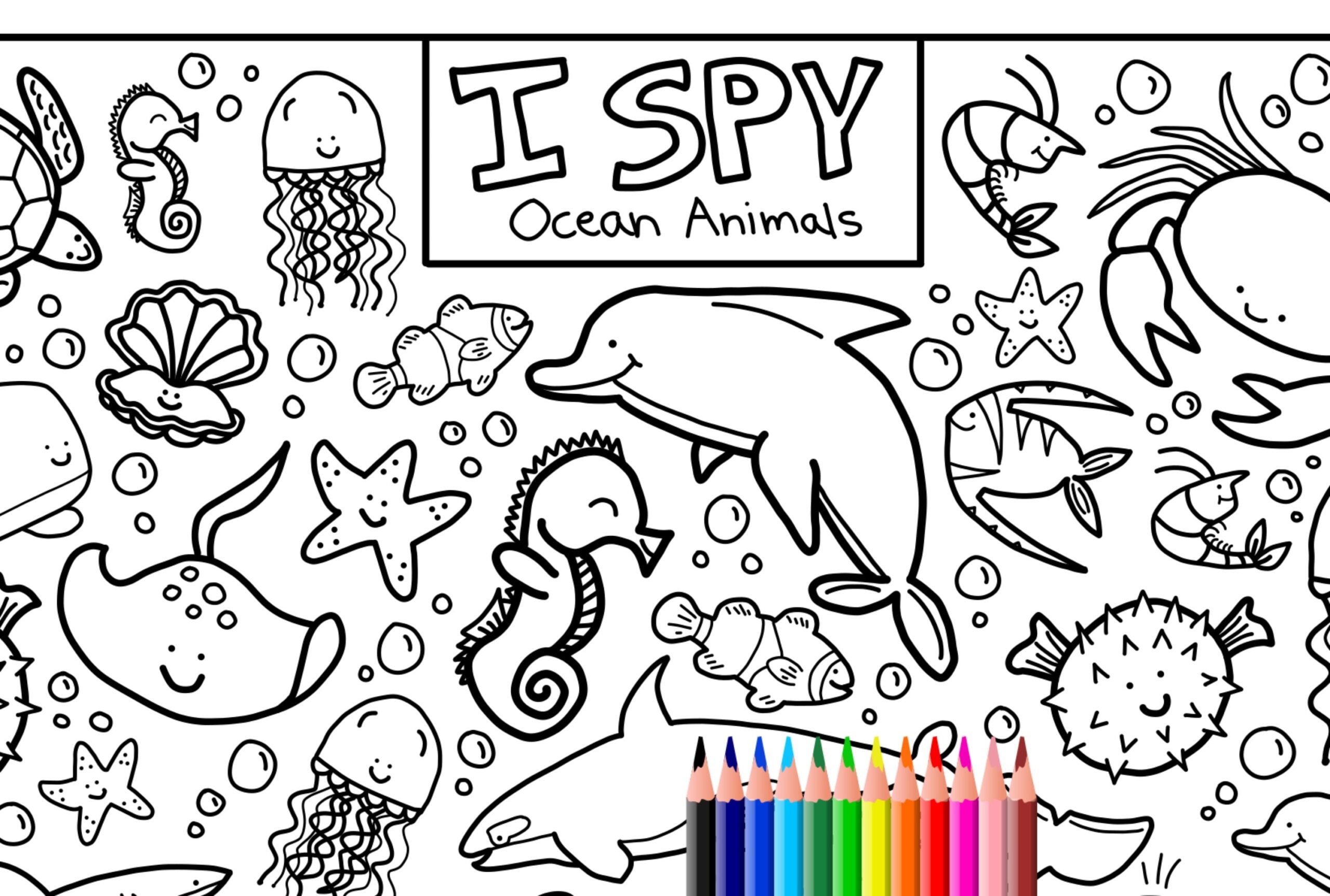 I Spy Ocean Animals Coloring Page Printable Download Colouring Page Kids Search Activity Printout Cute Cartoons Sea Creature Doodles Etsy Australia