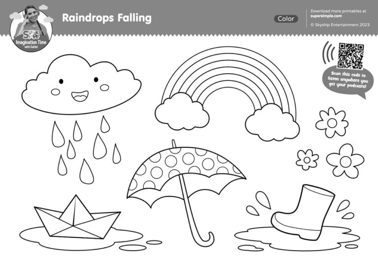 Imagination Time Raindrops Falling Coloring Page Super Simple