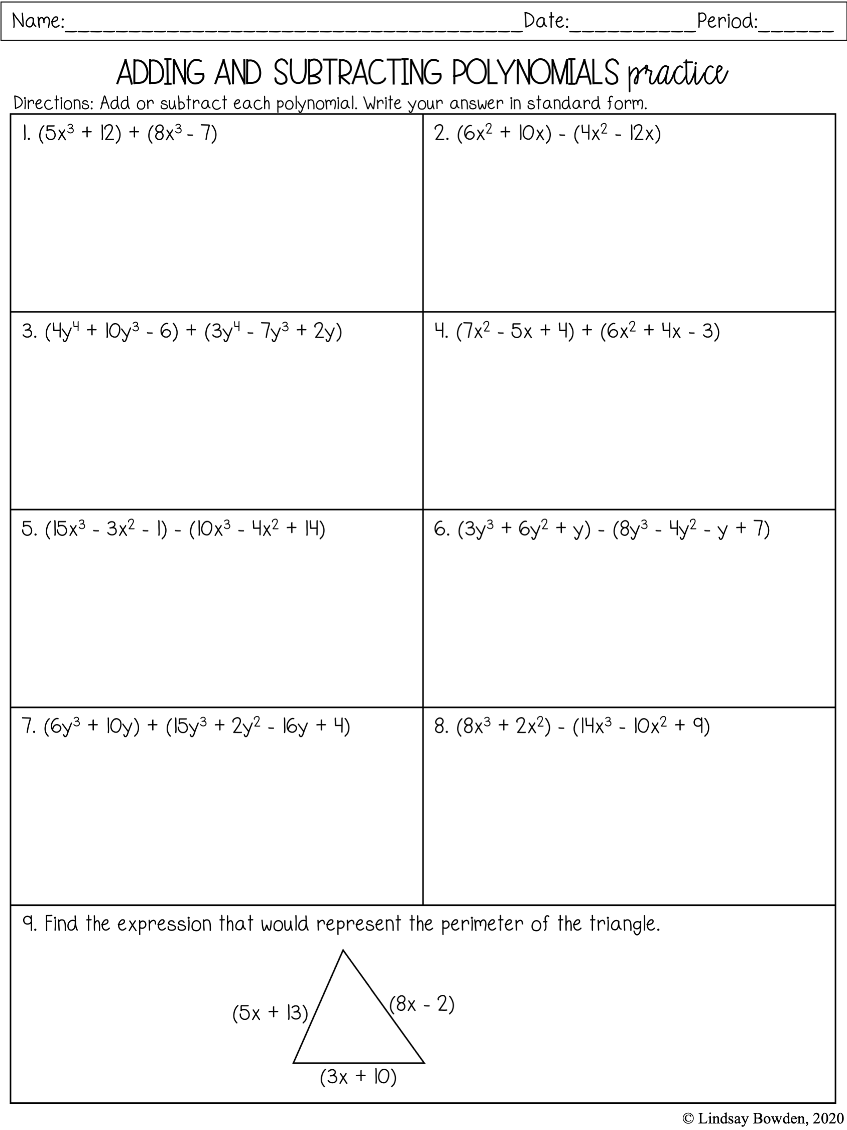 Intro To Polynomials Notes And Worksheets Lindsay Bowden Worksheets Library