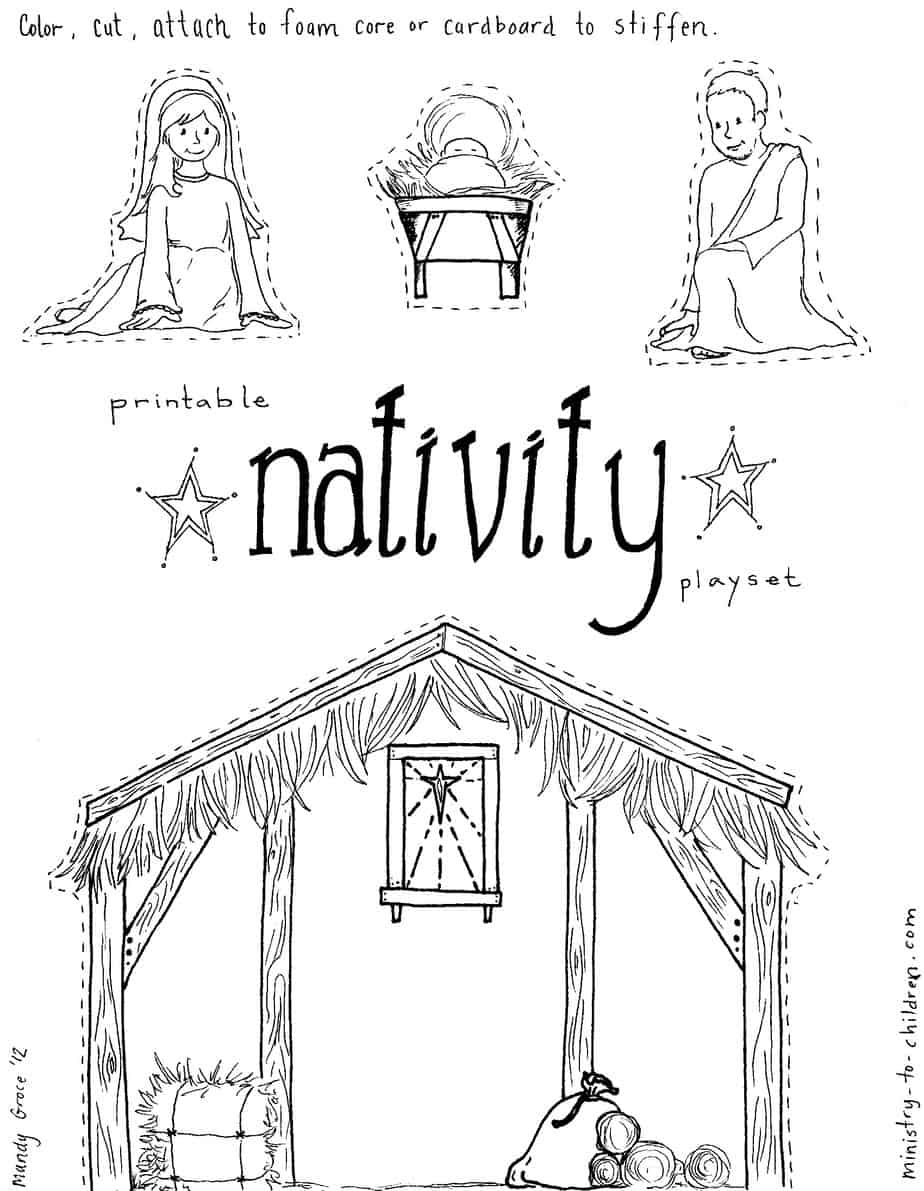 Jesus In The Manger Coloring Pages Nativity Playset Craft Ministry To Children