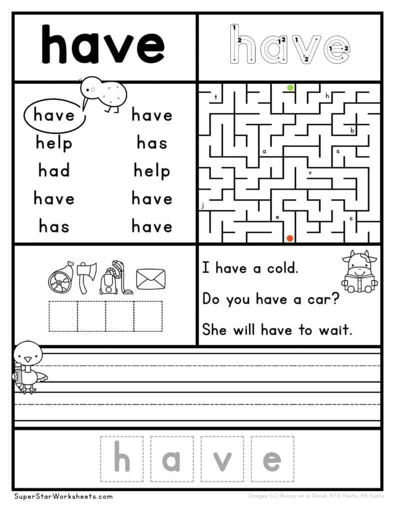 sight words worksheets