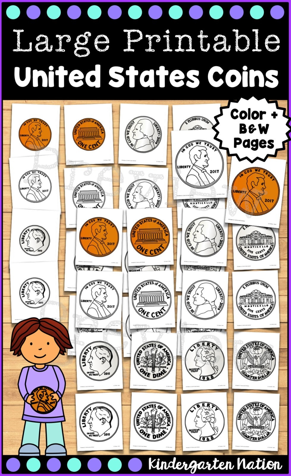 Large Printable Coins Kindergarten Nation
