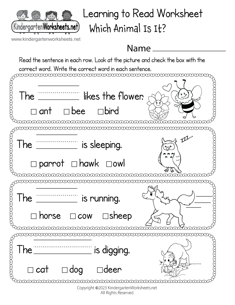free printable worksheets for kindergarten