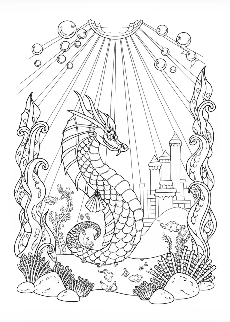 Legendary Dragon In Fiery Waters Coloring Page Free Printable