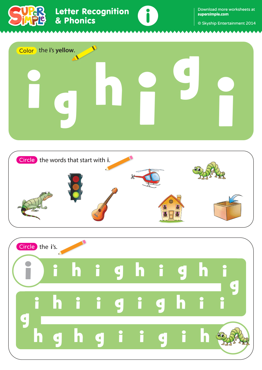 Letter Recognition Phonics Worksheet I lowercase Super Simple Letter Recognition Phonics Worksheet I lowercase Super Simple