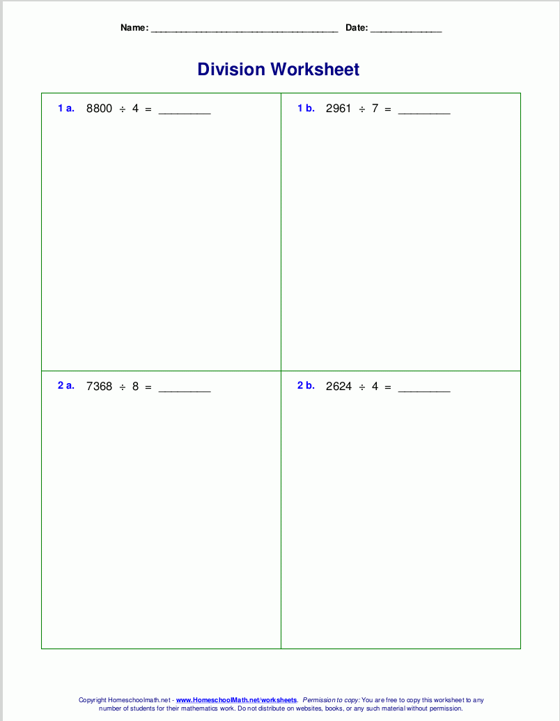 long division practice worksheets