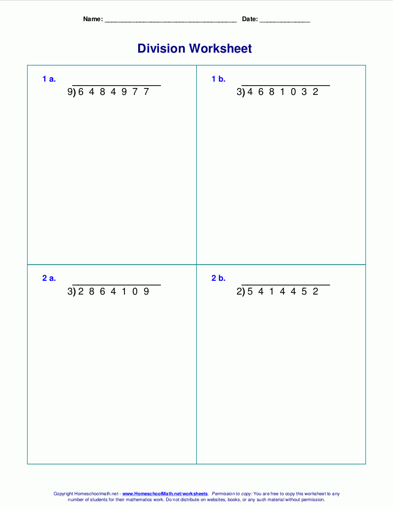 4th grade division worksheets