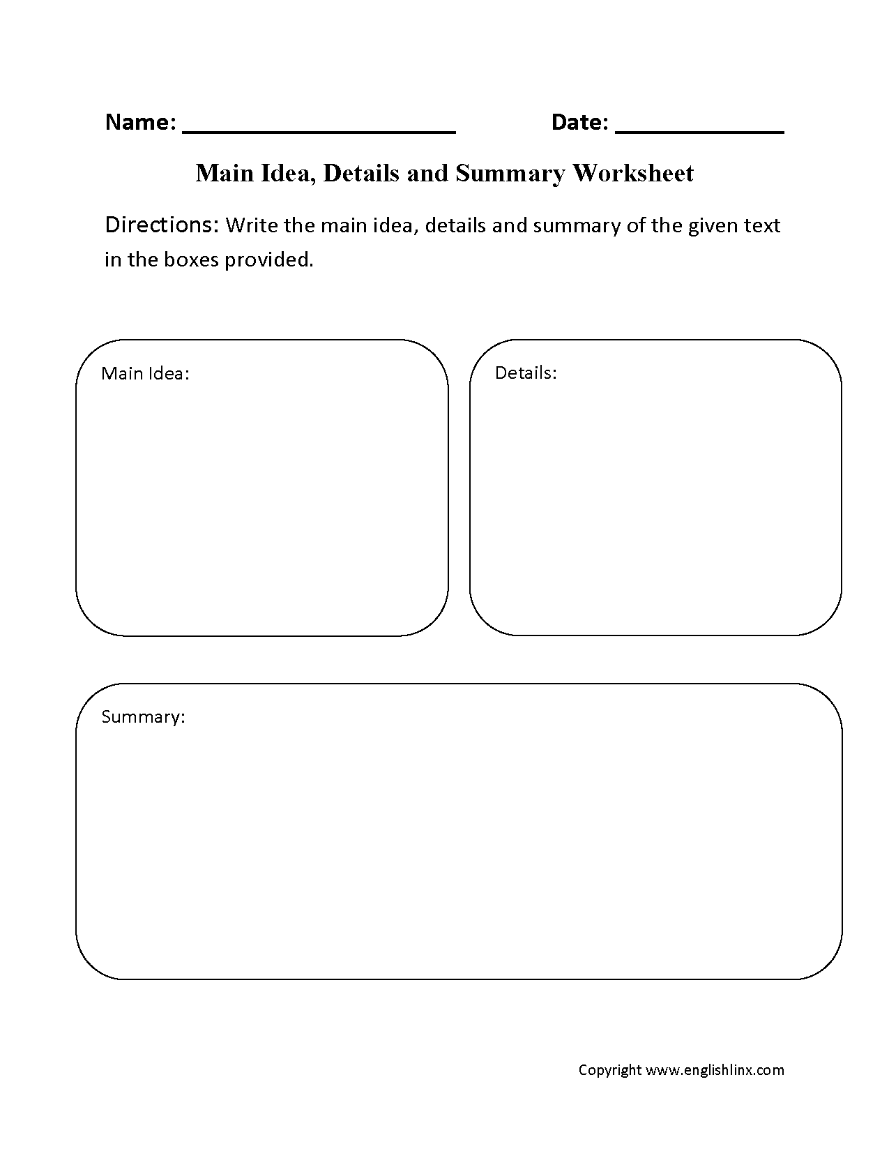 Main Idea Worksheets Main Idea Details And Summary Worksheet
