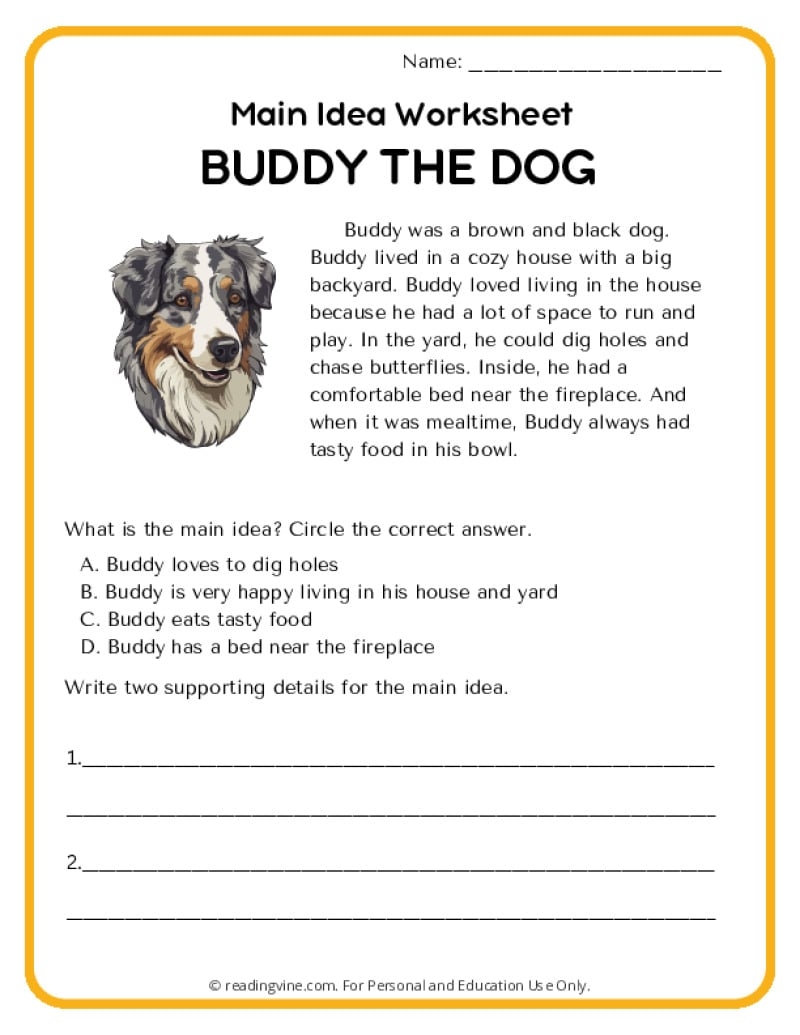 Main Idea Worksheets ReadingVine