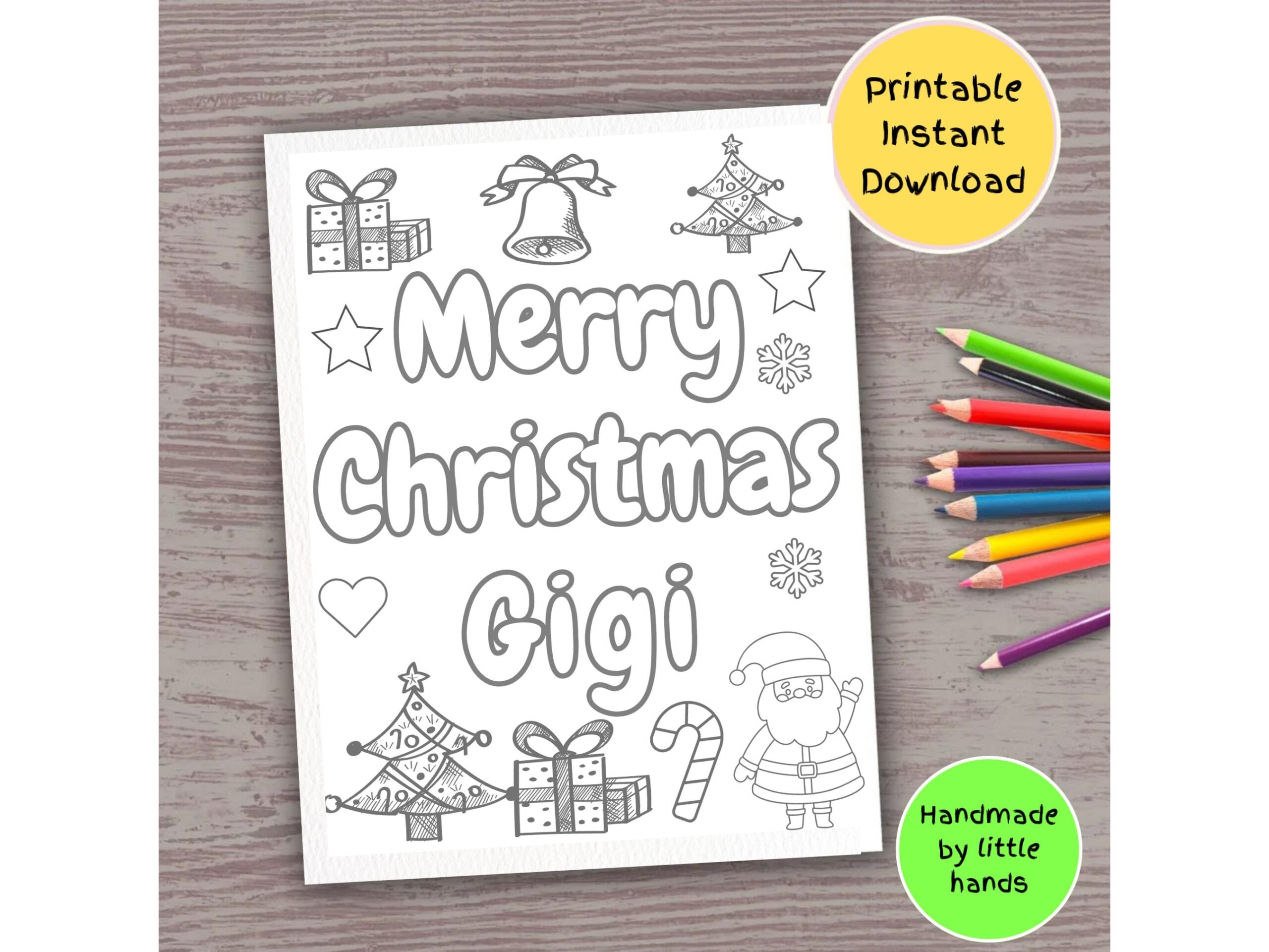 Merry Christmas Gigi Printable Coloring Page For Kids Art Craft Activity Cute Handmade Diy Xmas Card Gift From Grandson From Granddaughter Etsy