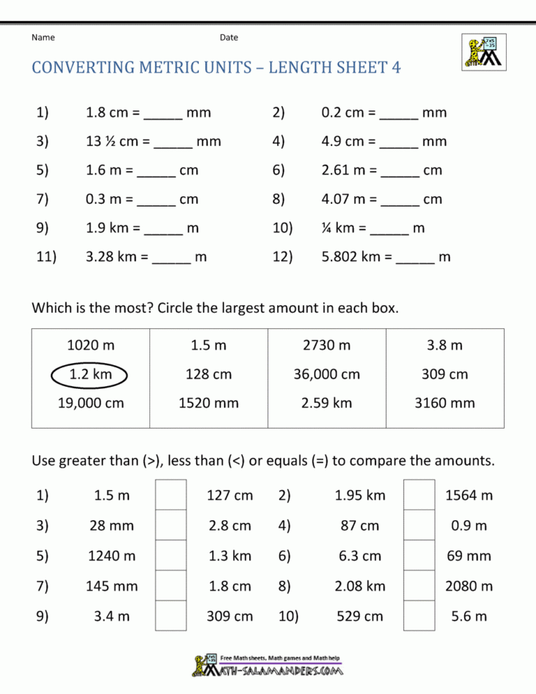 Metric Conversion Worksheet