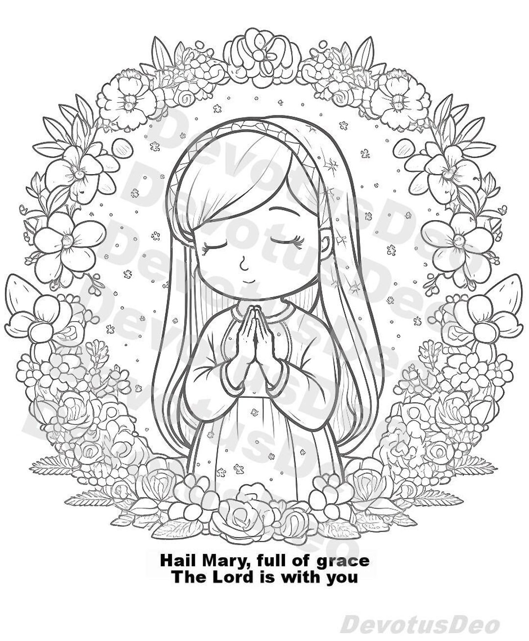 Mother Mary Catholic Coloring Page Christian Instant Download Printable Etsy Sweden