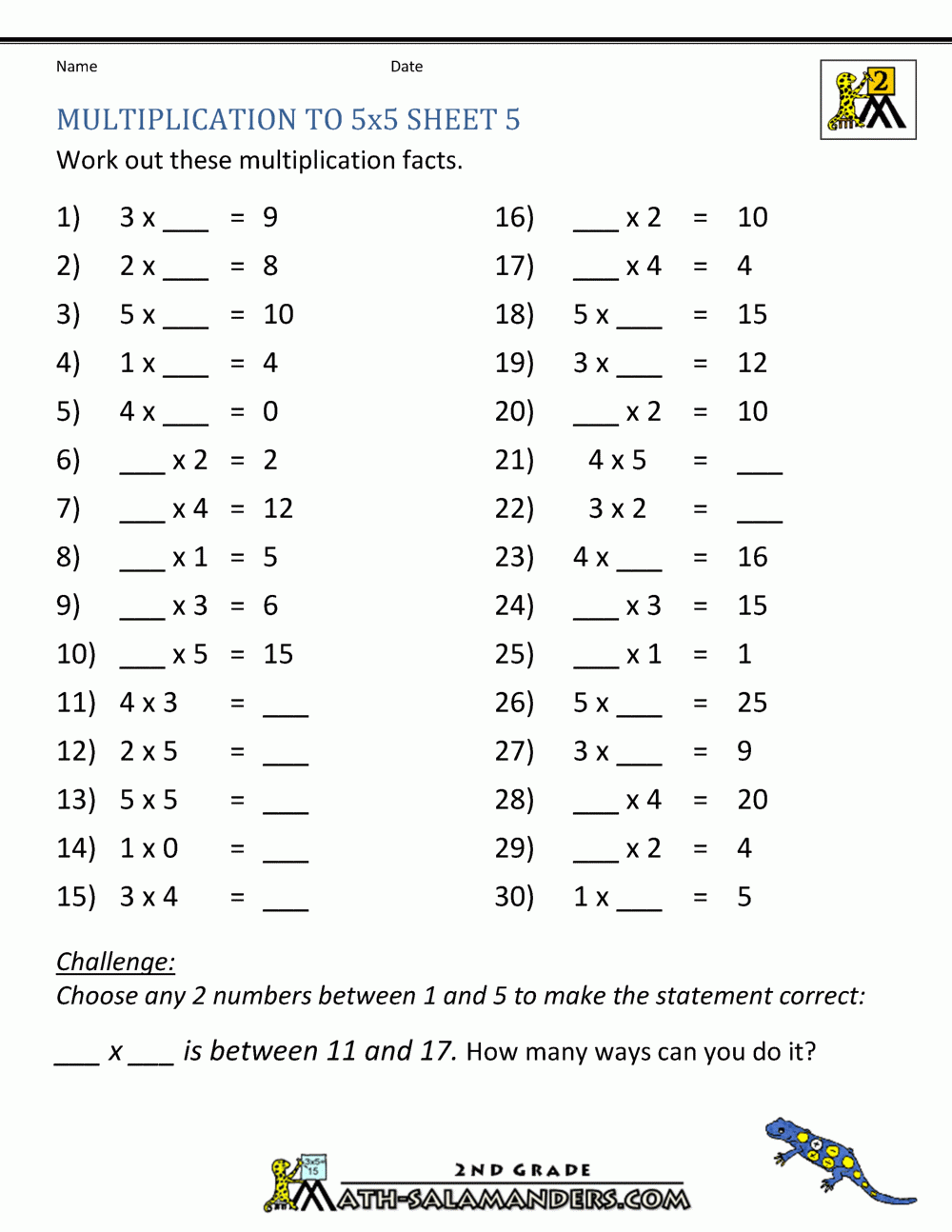 Multiplication Practice Worksheets To 5x5 Multiplication Practice Worksheets To 5x5