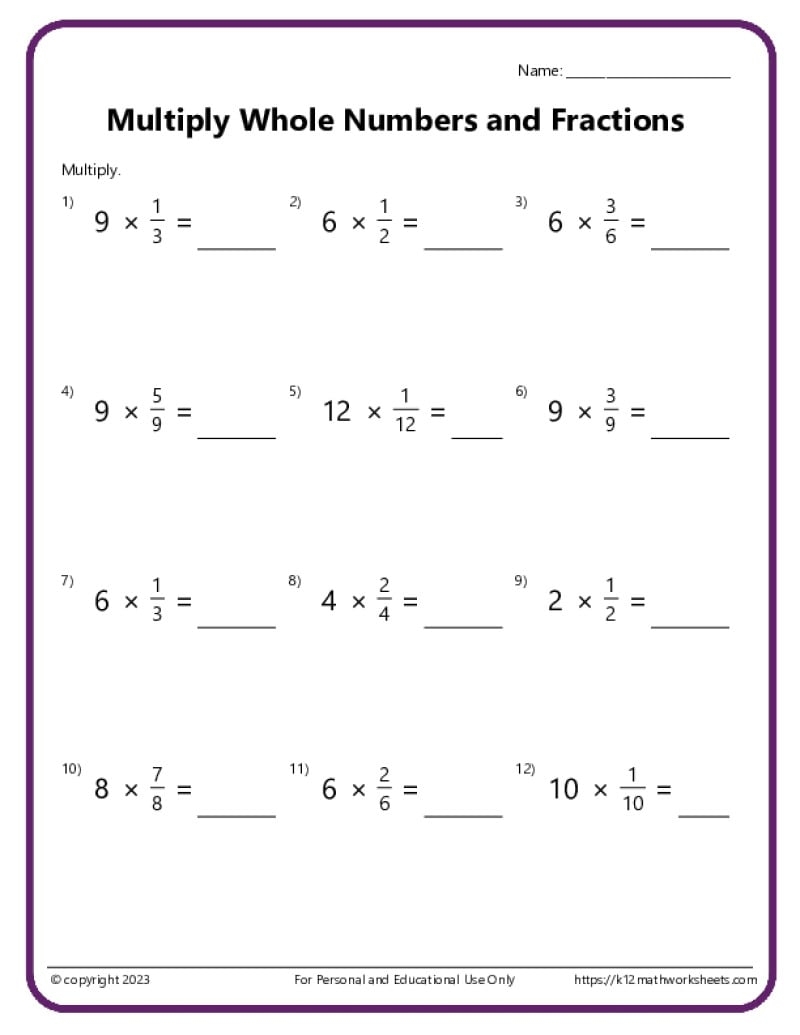 Multiply Fractions With Whole Numbers