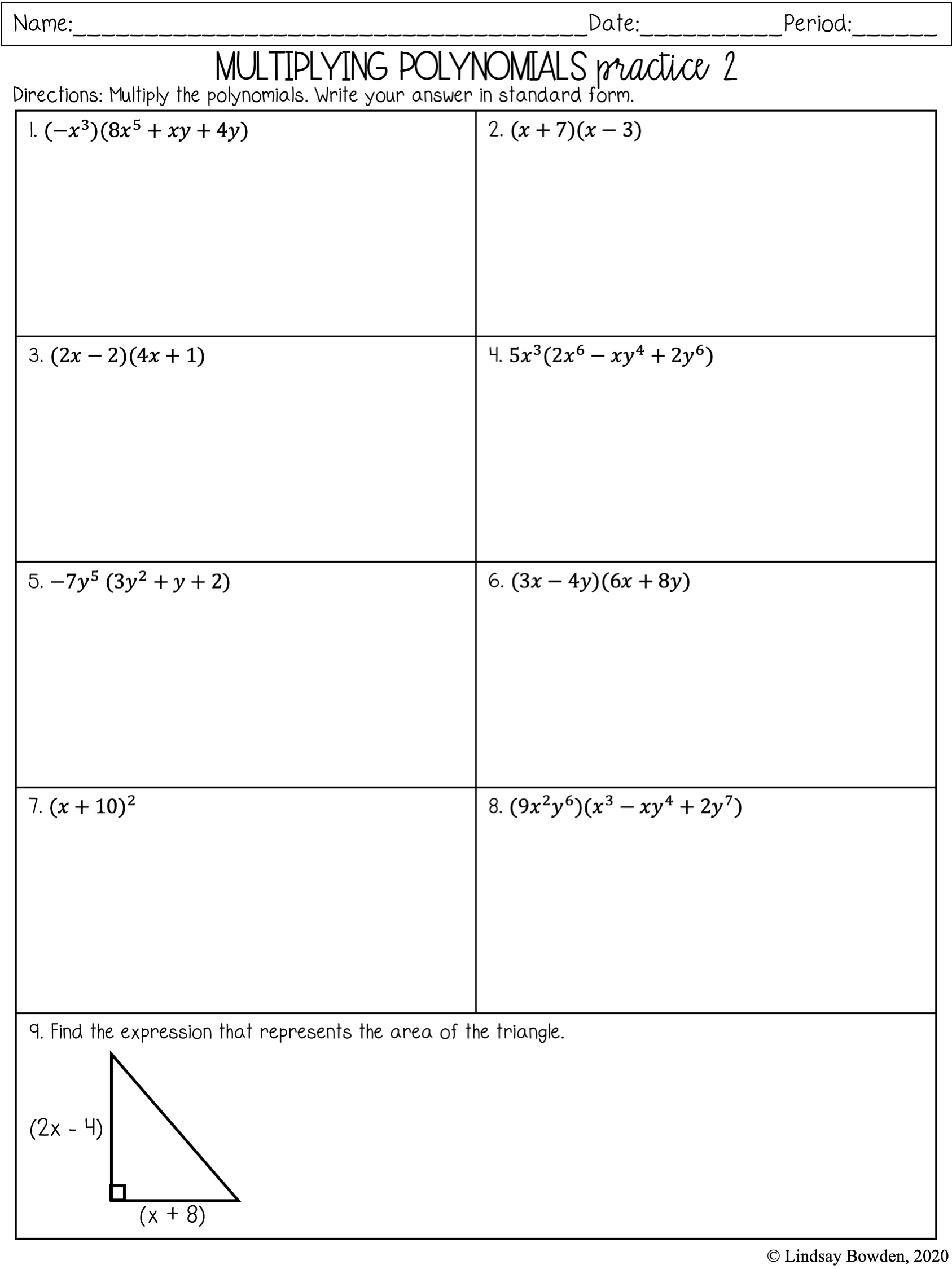 Multiplying Polynomials Notes And Worksheets Lindsay Bowden Worksheets Library