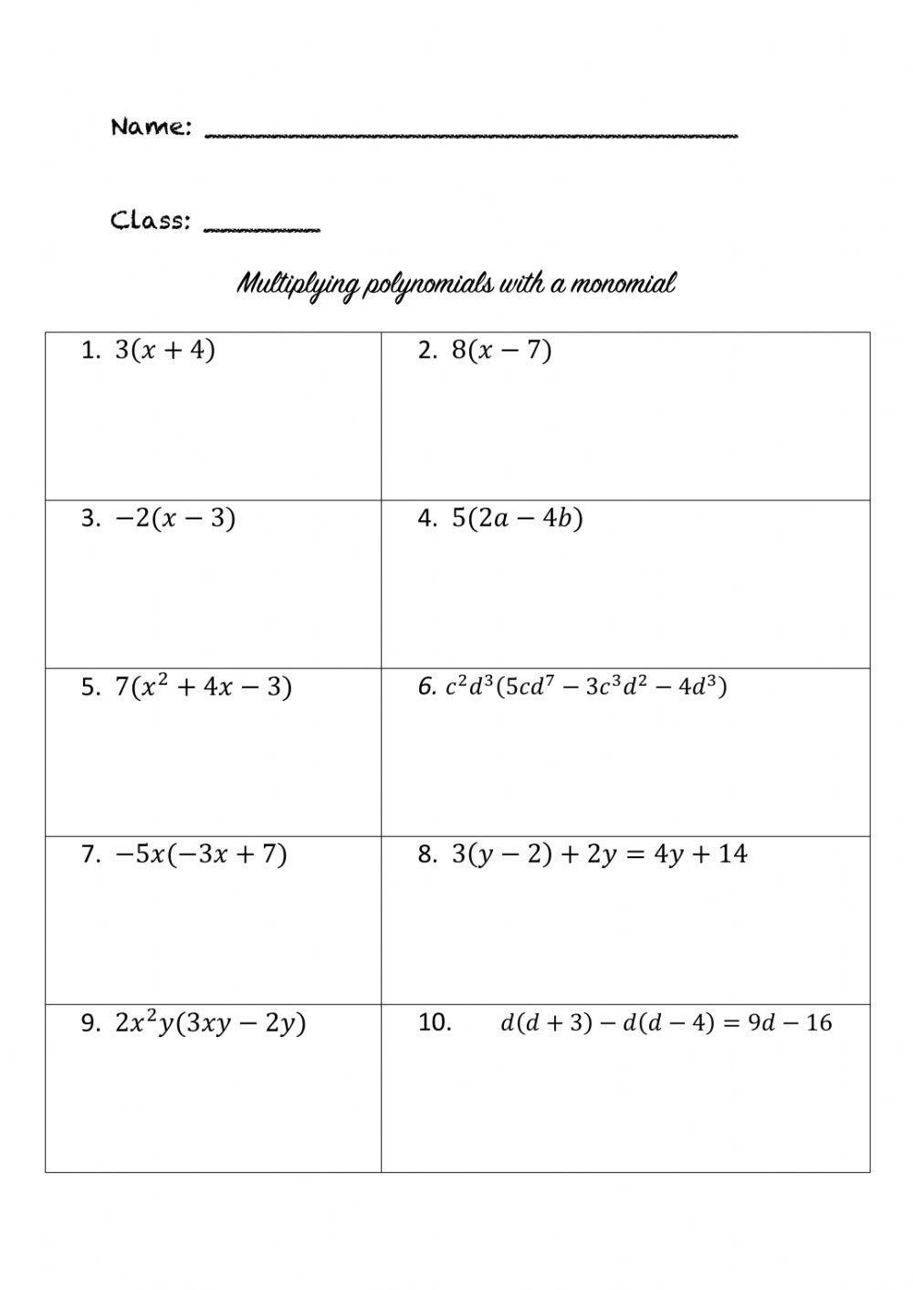 multiplying polynomials worksheet