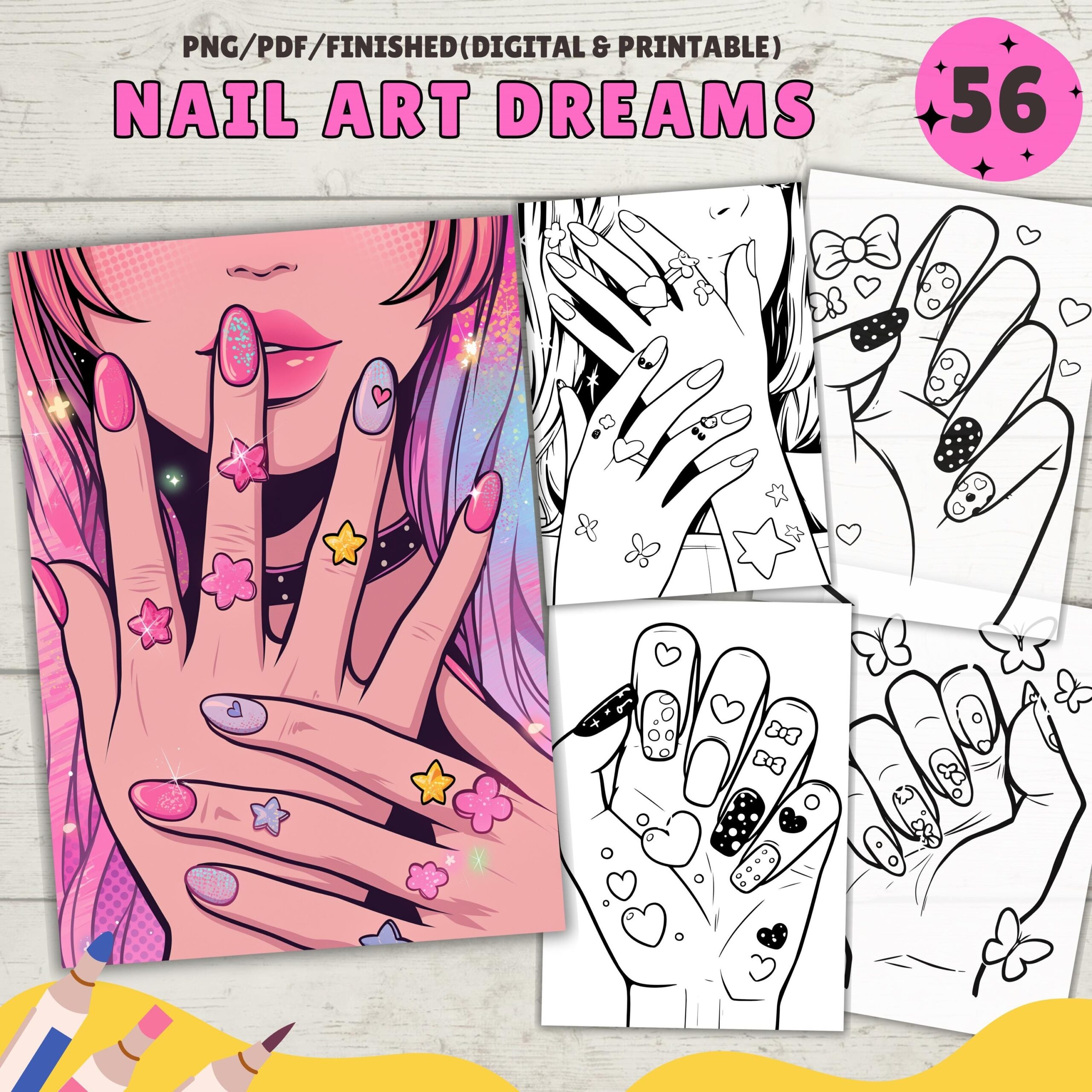 Nails Coloring Pages Girls Coloring Sheets Cosmetics Coloring Book PDF PNG Printable And Digital Etsy
