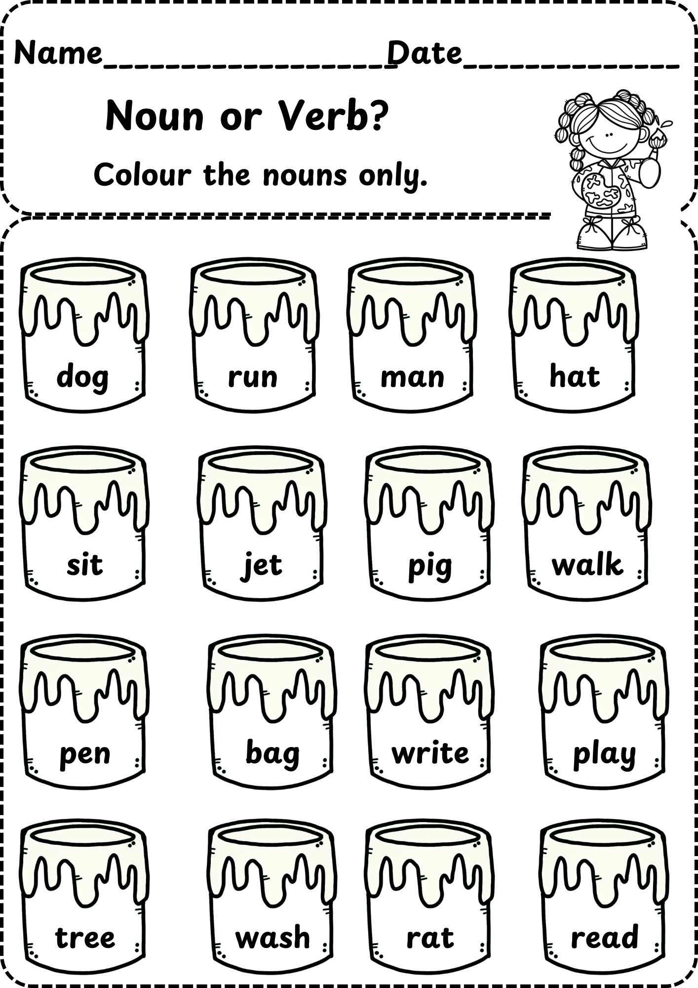 printable noun verb image free color
