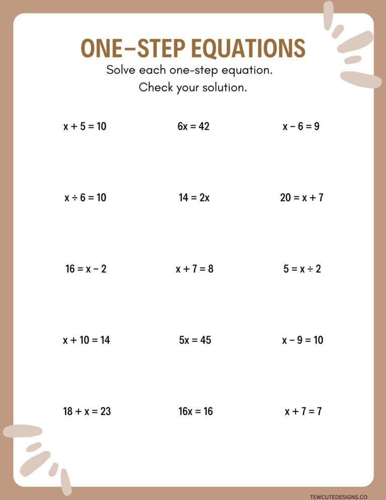 One Step Equations Worksheets Etsy