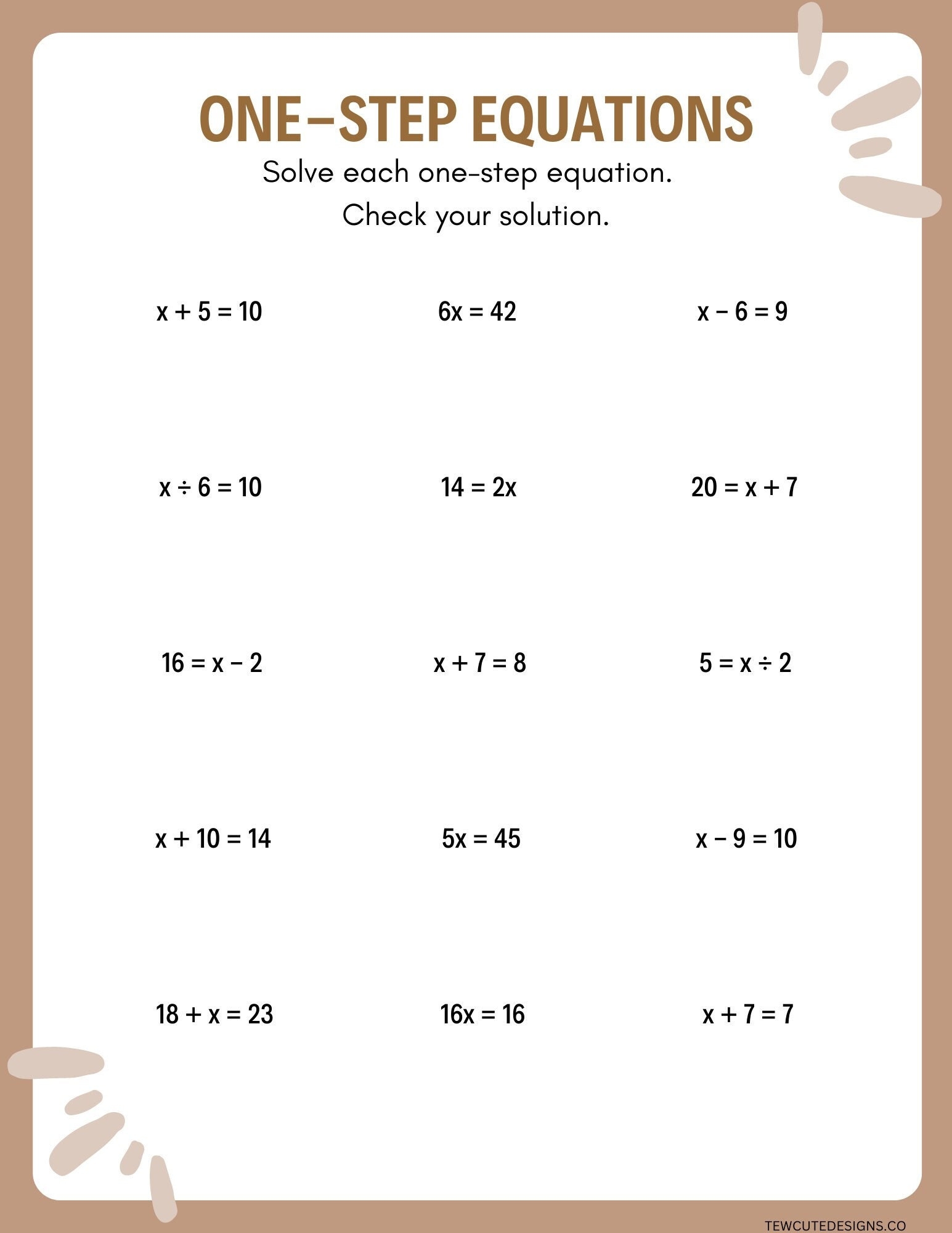 One Step Equations Worksheets Etsy One Step Equations Worksheets Etsy