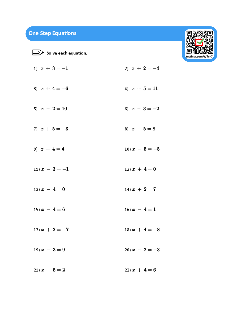 one step equations worksheet one step equations worksheet