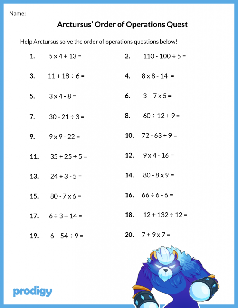 order of operations worksheet pdf