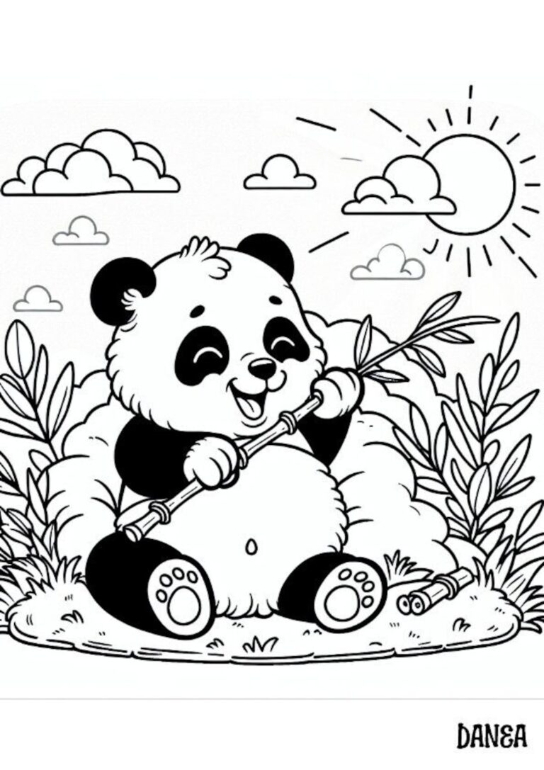 Panda With Bamboo Printable Coloring Page Kids Printable Coloring Page Etsy