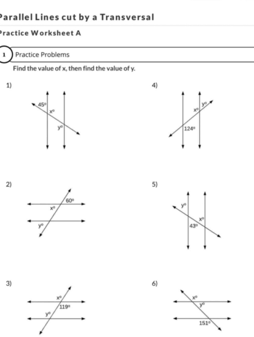 Parallel Lines Cut By A Transversal Ractice StudyX