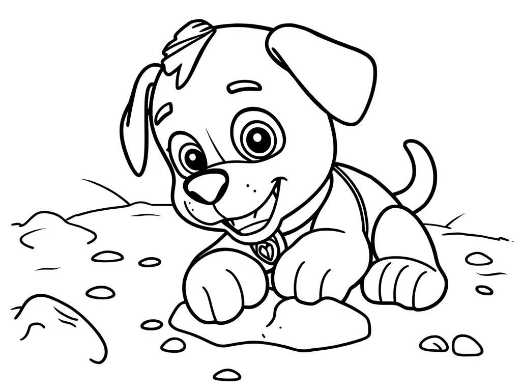 Paw Patrol Coloring Page Showing Rubble Digging In The Dirt With His Paws Free Printable Coloring Page