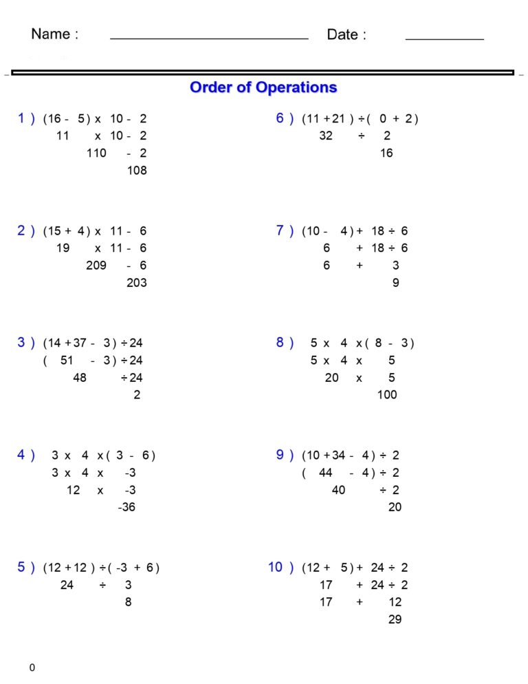 PEMDAS Problems Order Of Operations Worksheets Basic With Parentheses Made By Teachers