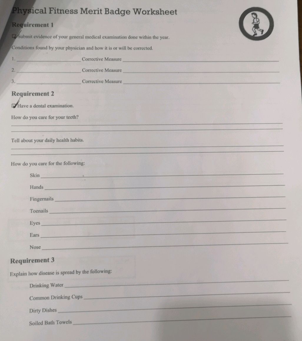 personal fitness merit badge worksheet