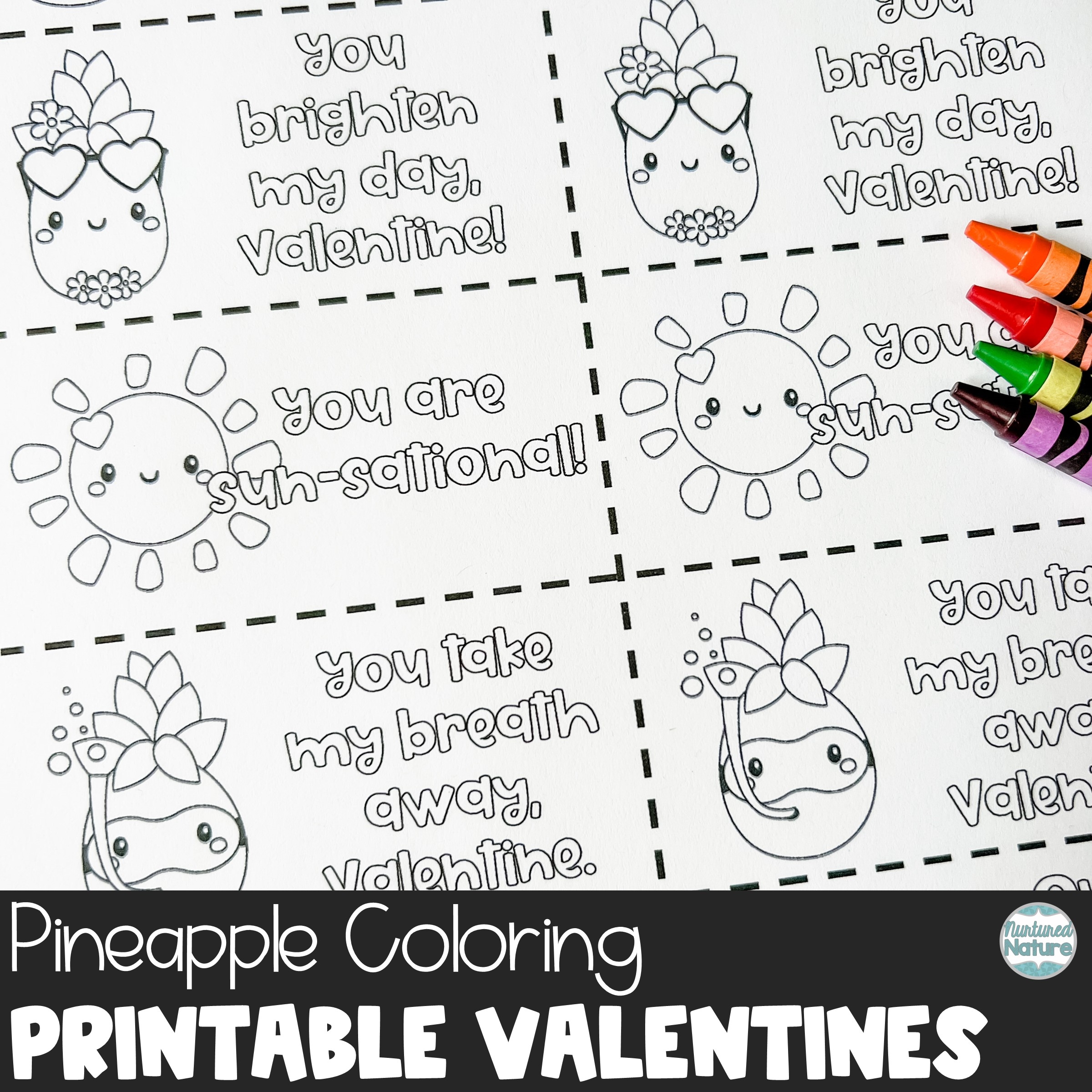 Pineapple Coloring Valentine s Day Cards Printable Made By Teachers