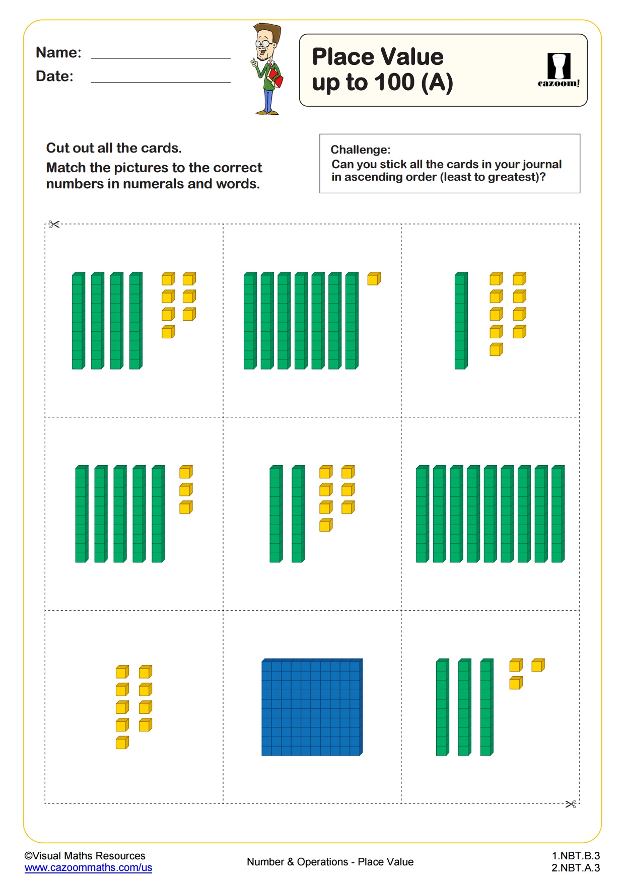Place Value Up To 100 A PDF Printable Number And Operations Worksheets Cazoom Math