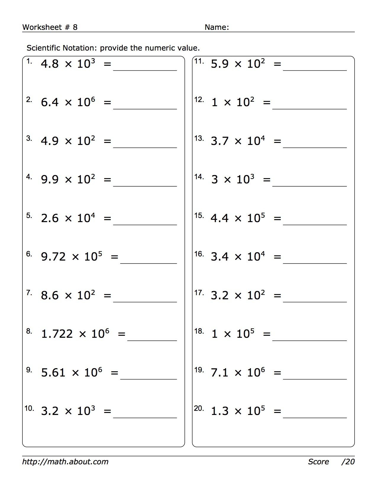 pre algebra worksheets