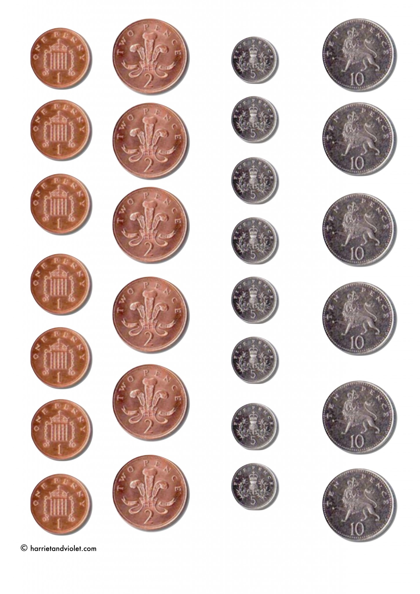 large printable coins in color