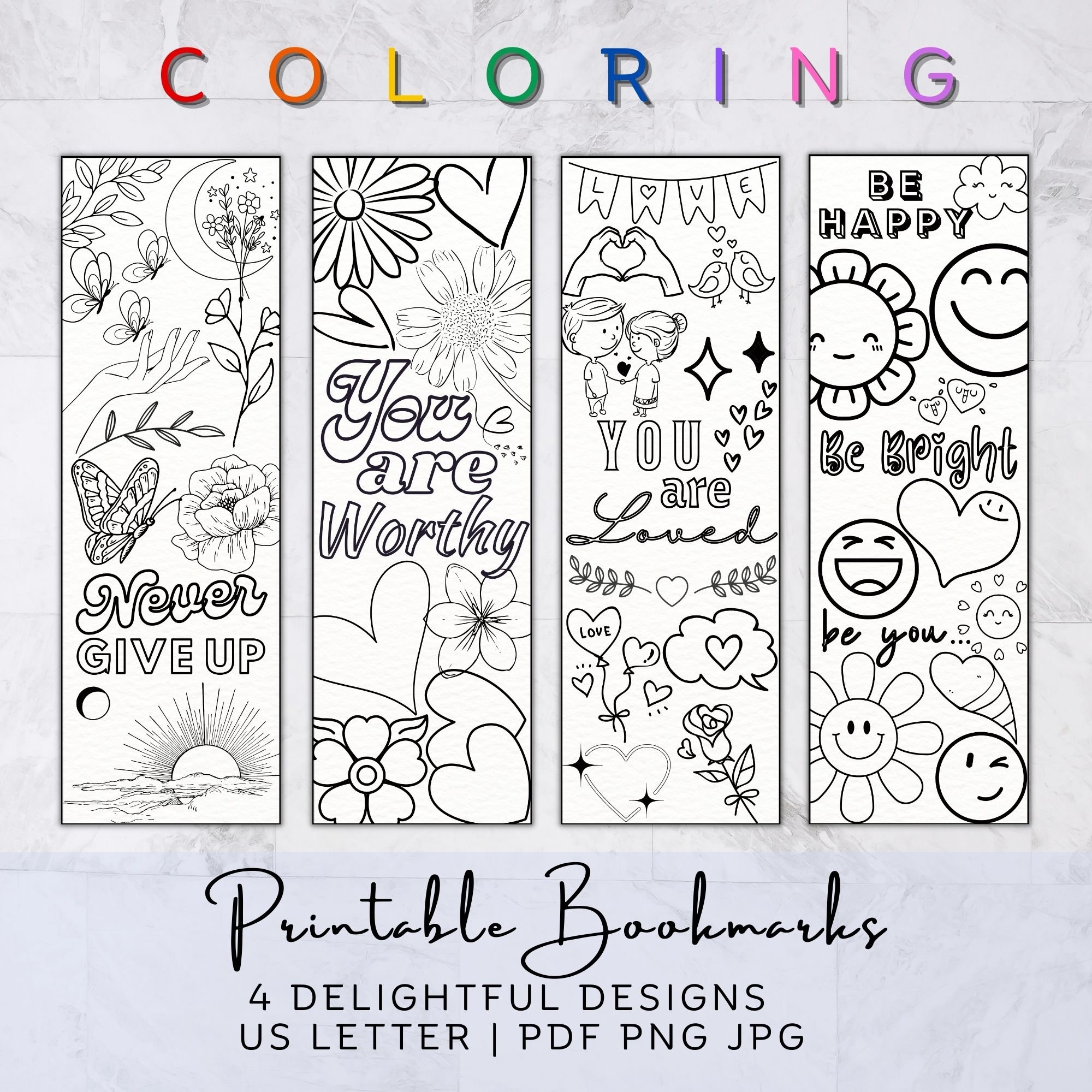 Printable Coloring Bookmarks Motivational Quotes Bookmarks Adult Coloring Pages Bookmarks To Color Cute Bookmarks Kids Fun Activity Etsy