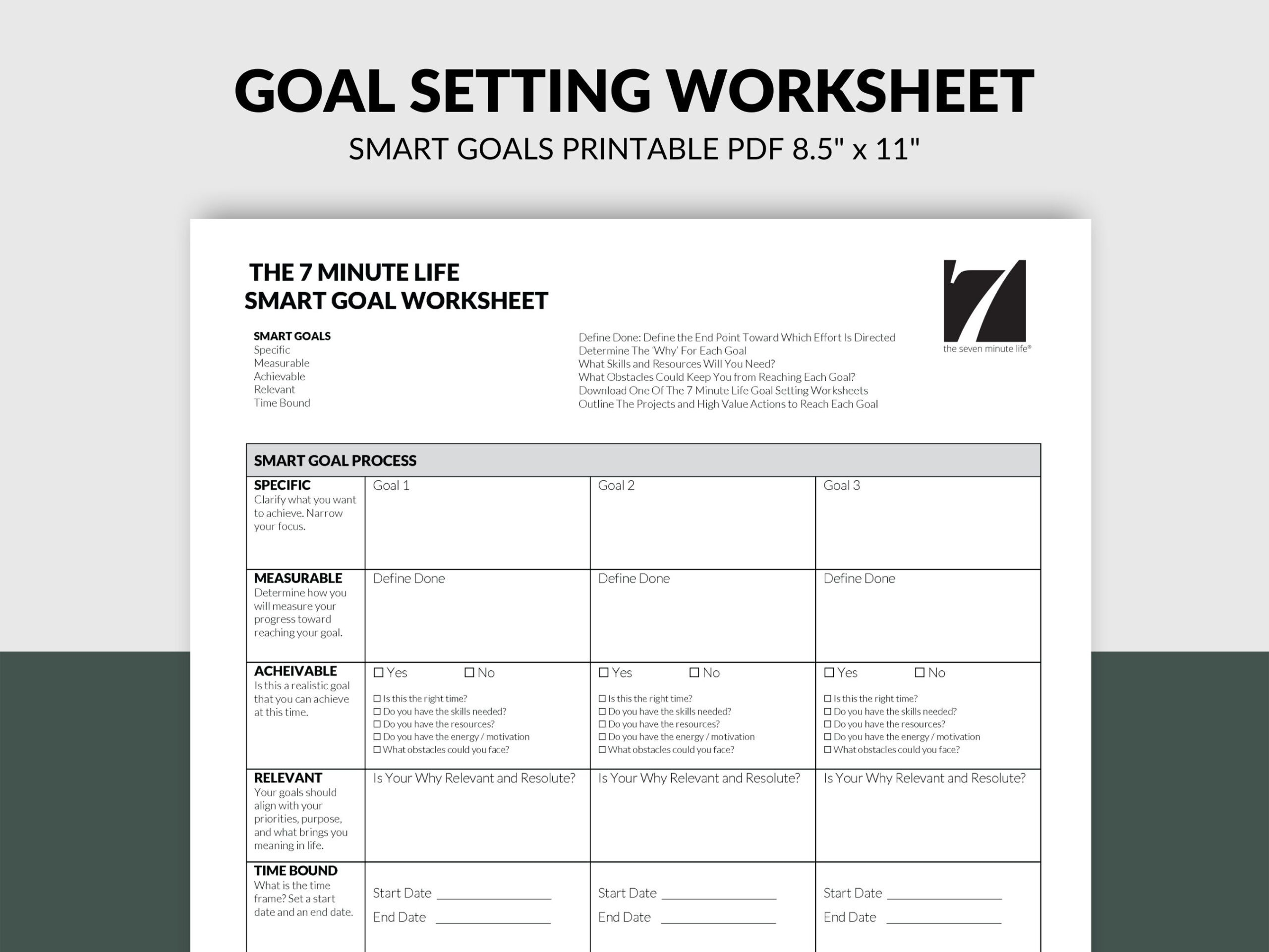 Printable Goal Setting Worksheet The 7 Minute Life Printable Goal Setting Worksheet The 7 Minute Life