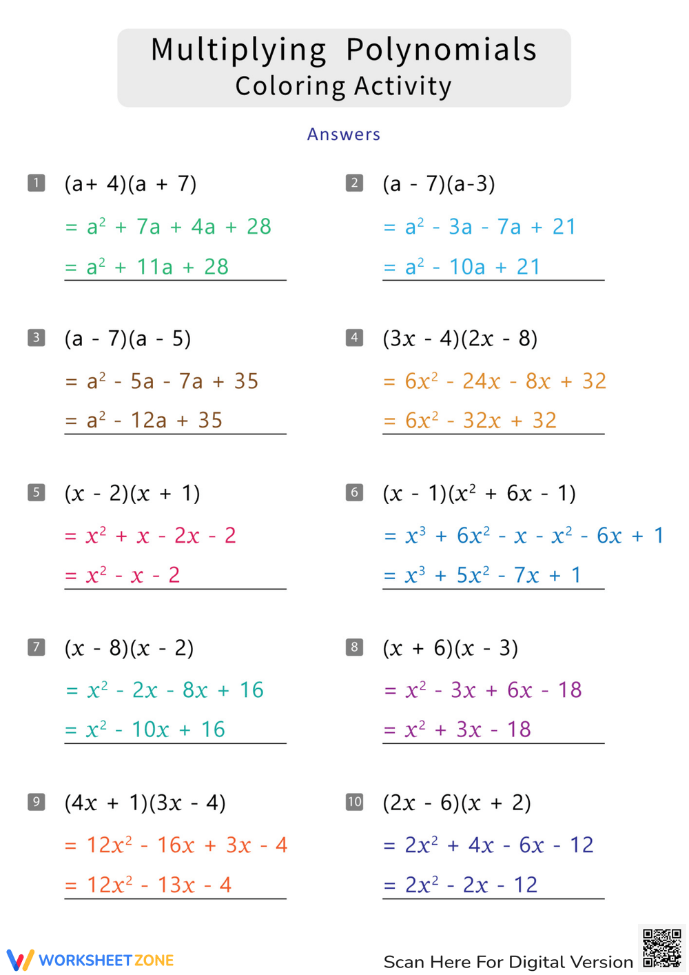Printable Grade 6 Multiplying Polynomials Worksheets Download