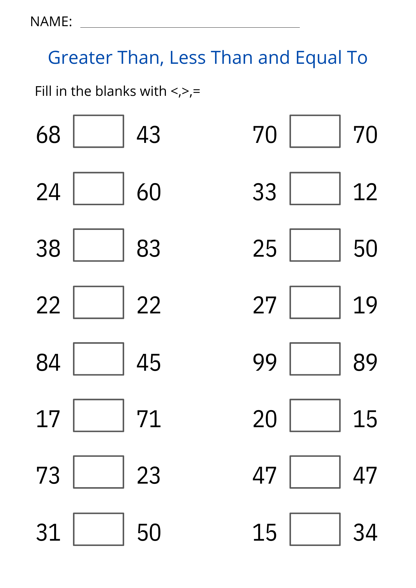 Printable Greater Than Less Than And Equal To Worksheet For Grade 1 2 3 Made By Teachers Printable Greater Than Less Than And Equal To Worksheet For Grade 1 2 3 Made By Teachers