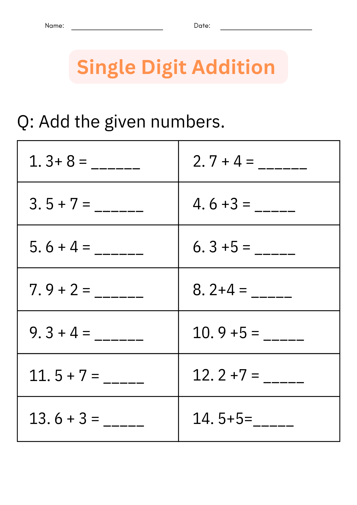 Printable Single Digit Addition 1 To 10 Number Math Worksheets For Grade 1 2 3 Made By Teachers Printable Single Digit Addition 1 To 10 Number Math Worksheets For Grade 1 2 3 Made By Teachers