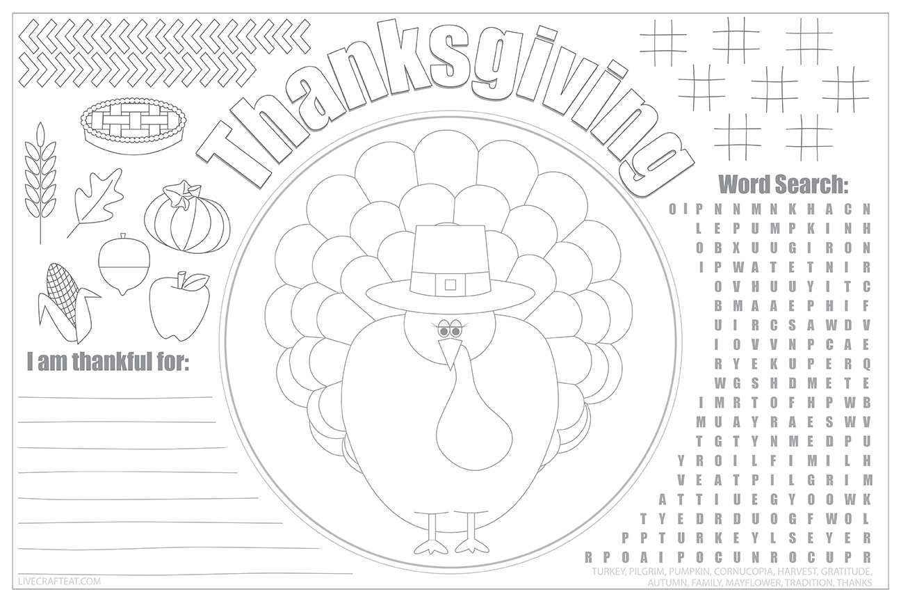Printable Thanksgiving Placemats For Kids Free Live Craft Eat