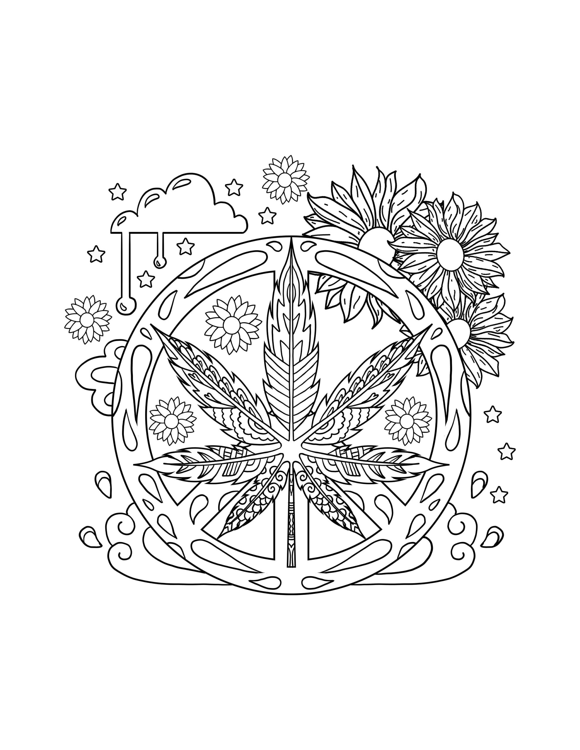 Printable Trippy Weed Coloring Page Digital Download Stoner Weeds Cannabiss Artwork Etsy