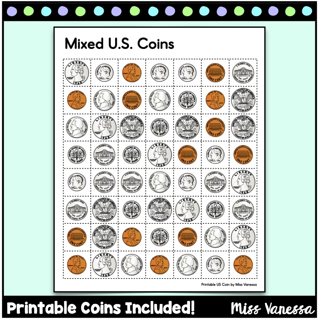 Printable US Coin Sorting Mats For Coin Identification Practice Kindergarten Nation