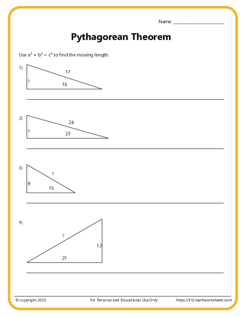 Pythagorean Theorem Worksheets
