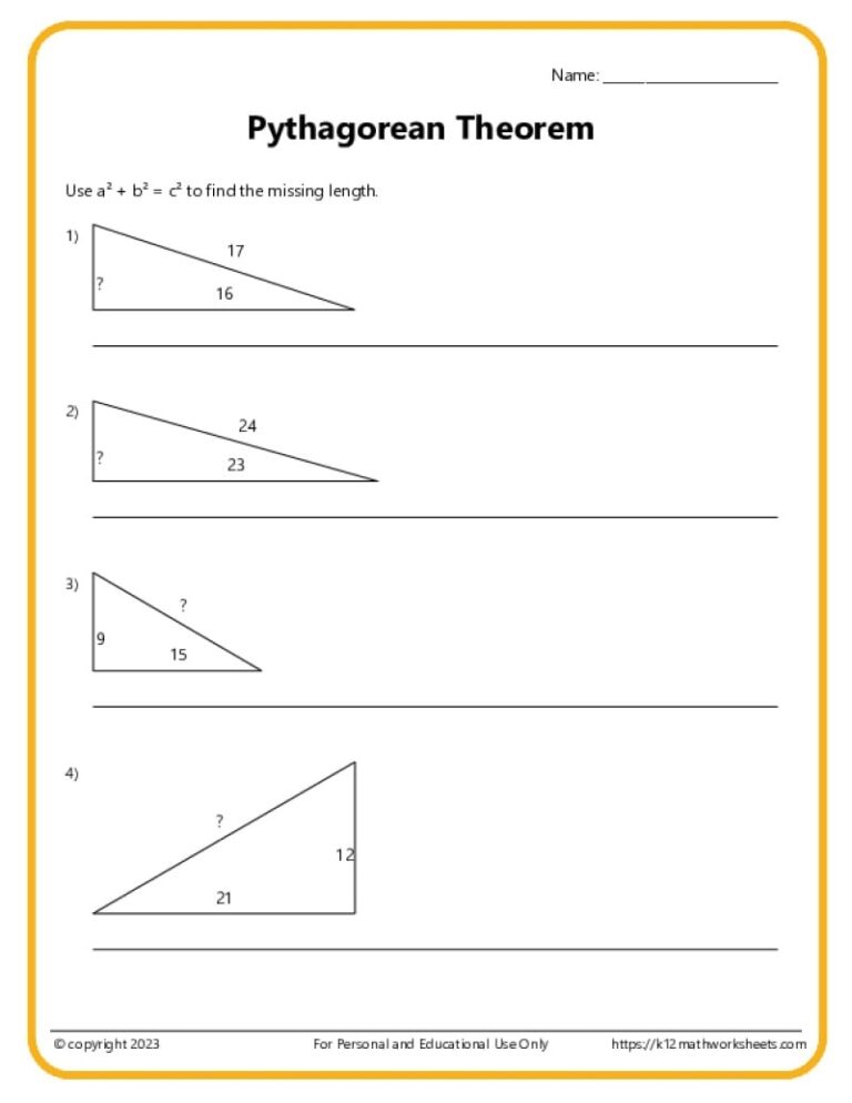 Pythagorean Theorem Worksheets